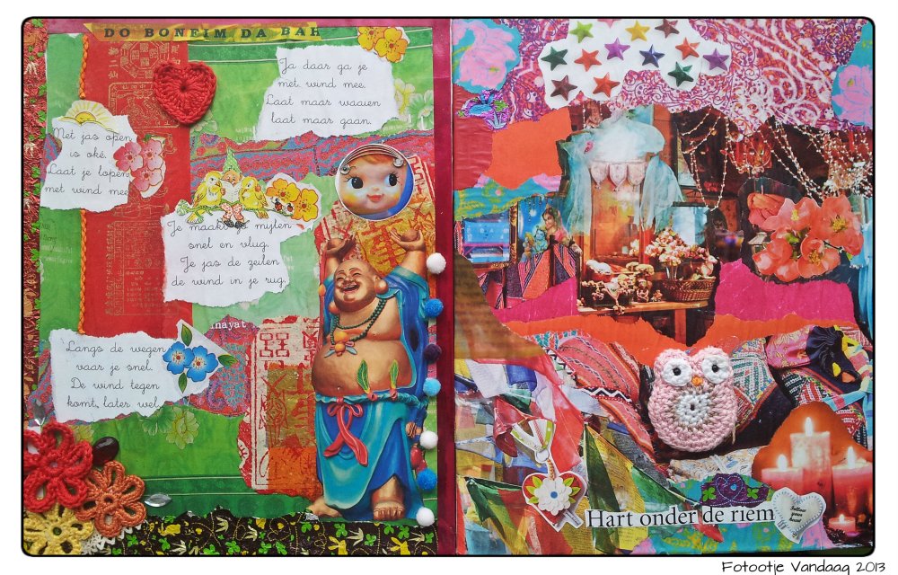 Links de door mij gemaakte collage, rechts de collage van mijn tante.