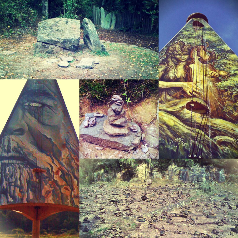 Collage van foto's gemaakt in Bretagne bij de "Tombe van Merlijn" 