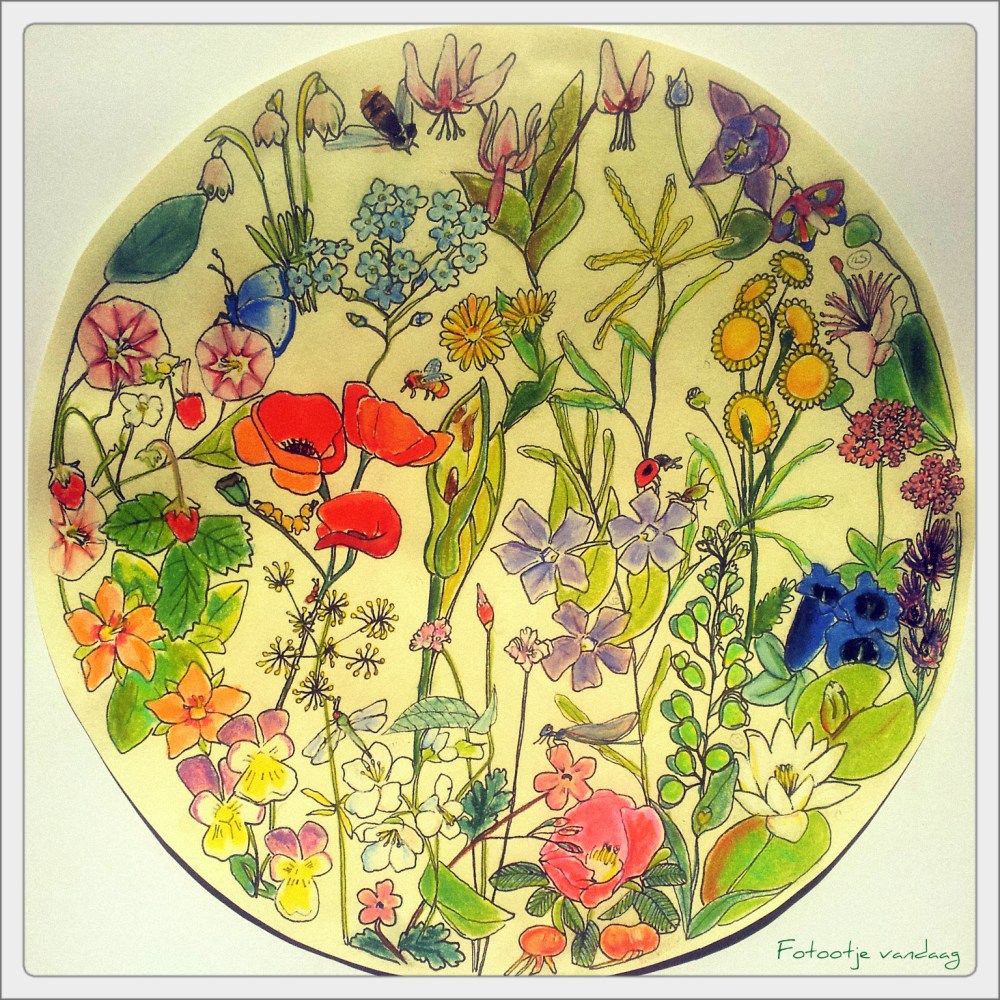 World of flowers A3, inkt en pastel