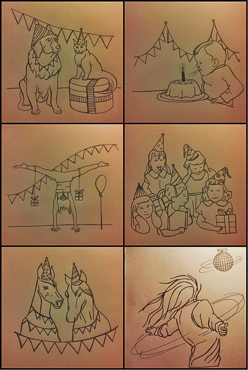 Feest Kaartjes. Print ze uit op een velletje papier, knip langs de randjes en geef ze aan iemand die iets te vieren heeft!