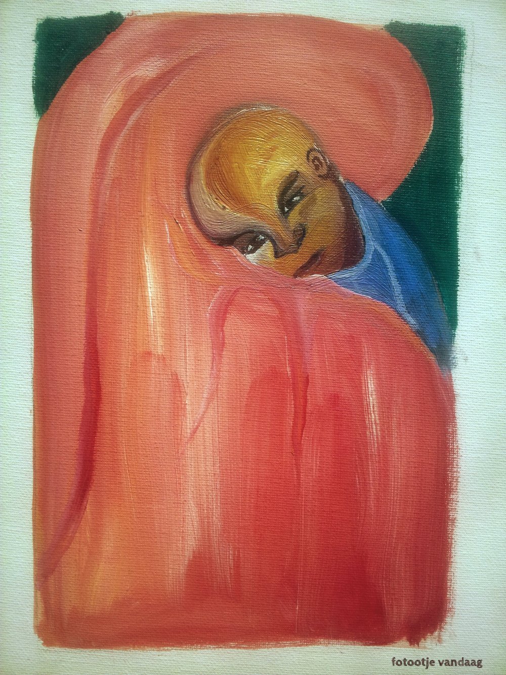 moeder en kind, olieverf