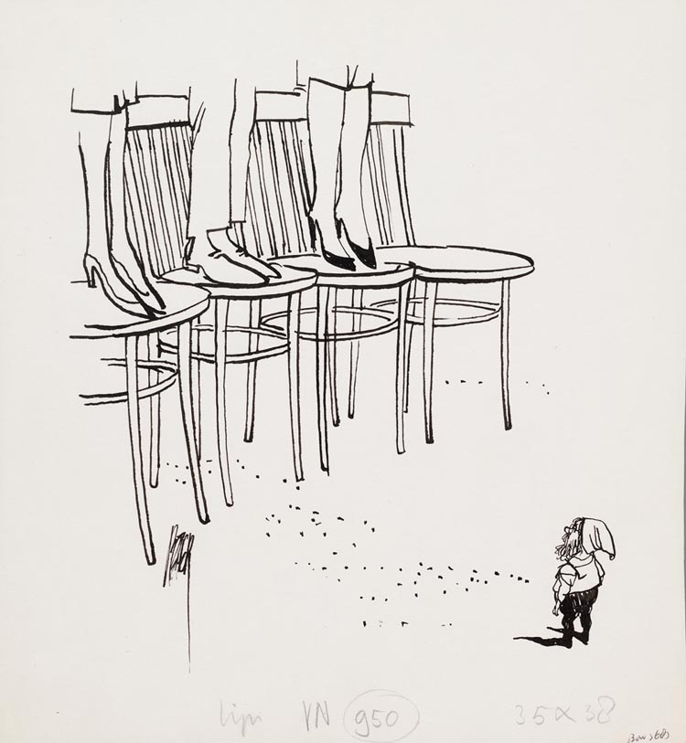 Klootjesvolk, Tekening gemaakt door Peter van Straaten, afkomstig uit het Persmuseum.