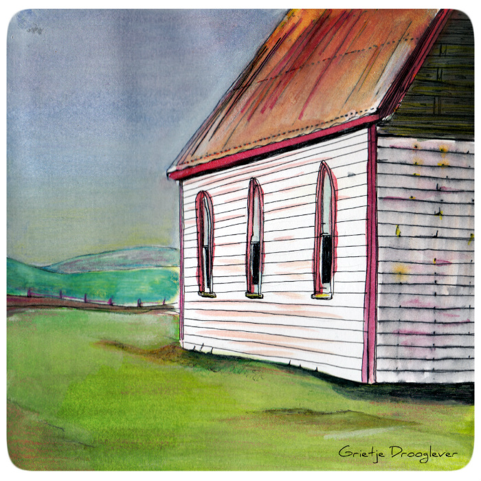 Wit kerkje, tekening gemaakt met potlood.