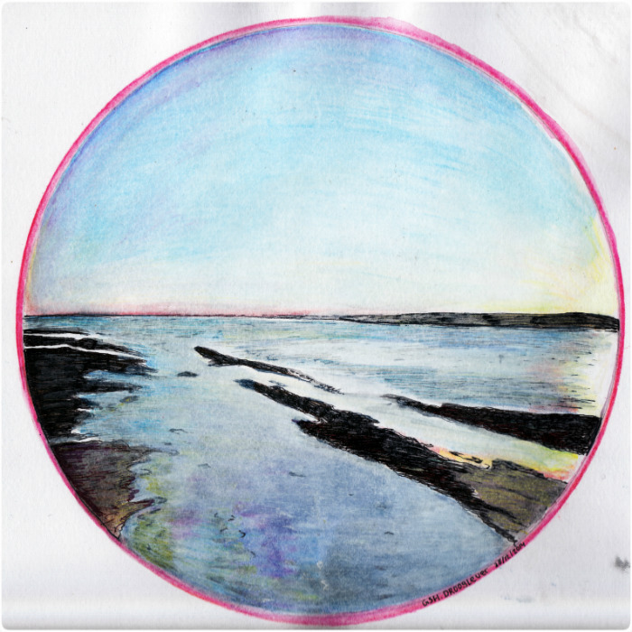 Het wad bij Schiermonnikoog, getekend voor Anita.